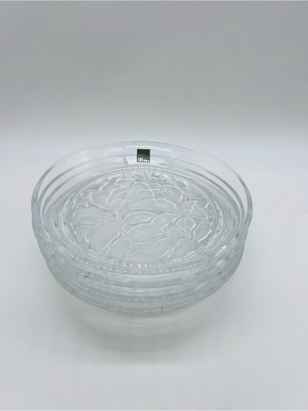 Hoya Crystal Japanese Set of 4 Clear Floral Glass Bowls or Salad Plates 7”